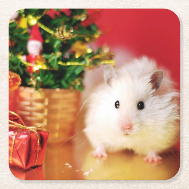 Dessous De Verre Carré Hamster Kokolinka avec l'arbre de Noël (Devant)