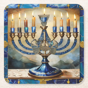 Dessous De Verre Carré Hanoukka bleue Menorah
