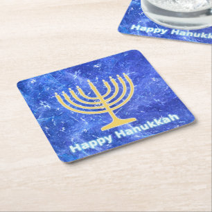 Dessous De Verre Carré Hanoukka Snowstorm Menorah