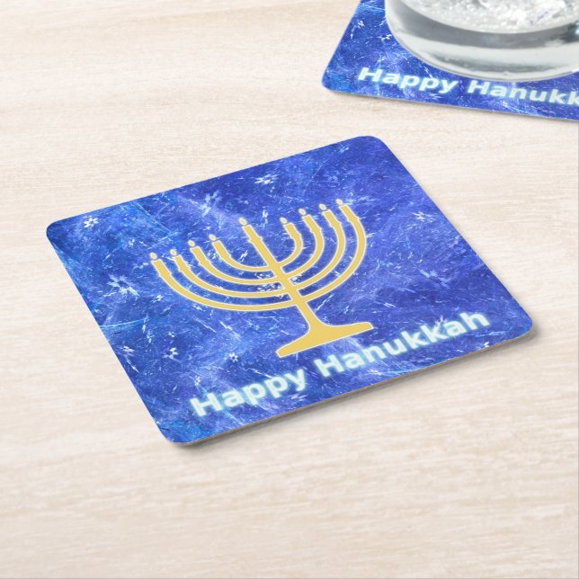 Dessous De Verre Carré Hanoukka Snowstorm Menorah (Incliné)