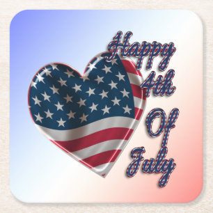 Dessous De Verre Carré Happy 4 juillet USA Flag Heart