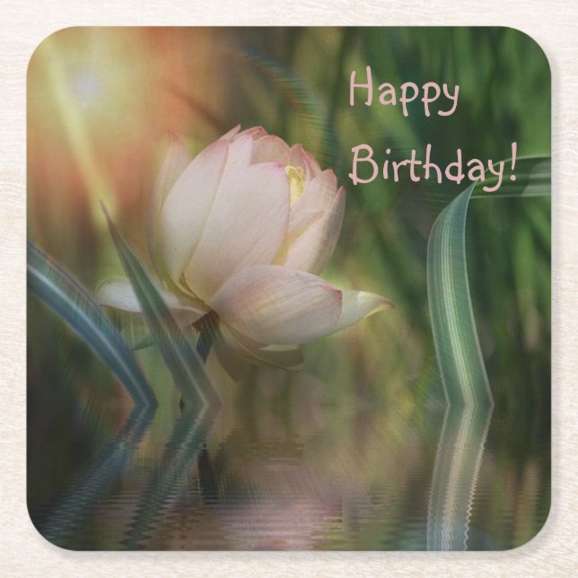 Dessous De Verre Carré Happy Birthday Lotus Reflection Paper Coaster (Devant)