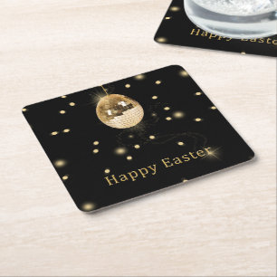 Dessous De Verre Carré Happy Easter Gold Disco Ball