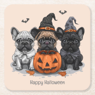 Dessous De Verre Carré Happy Halloween Bulldogs français