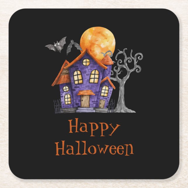 Dessous De Verre Carré Happy Halloween Haunted House (Devant)