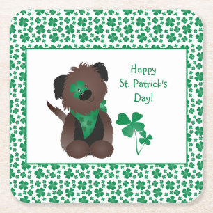 Dessous De Verre Carré Happy Jour de la Saint Patrick Chien quatre feuill