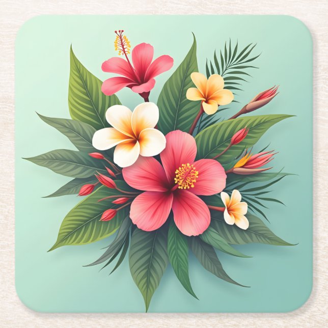 Dessous De Verre Carré Harmonie florale tropicale vibrante (Devant)