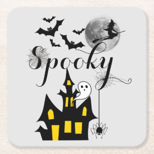 Dessous De Verre Carré Hauné House Flying Witch Halloween Éffrayant