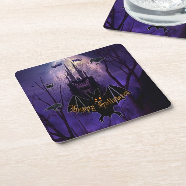 Dessous De Verre Carré Haunted Castle Halloween (Incliné)