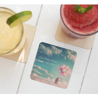 Dessous De Verre Carré Hérisson mignon avec ballons d'anniversaire, perso