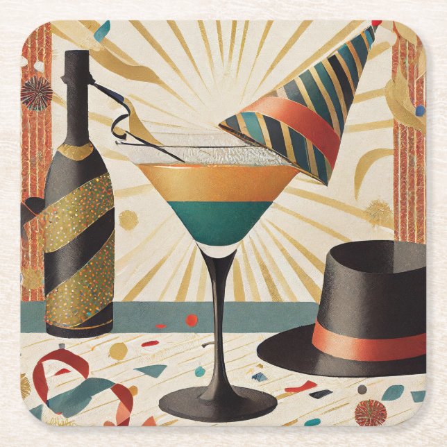Dessous De Verre Carré Heure Cocktail Mi-Siècle - Nouvel An (Devant)