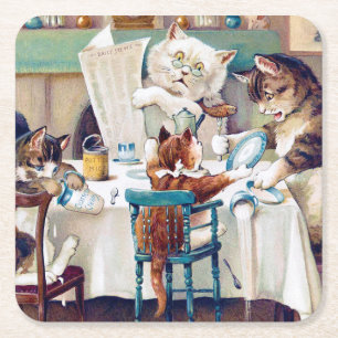 Dessous De Verre Carré Heure du petit-déjeuner de chat, Louis Wain
