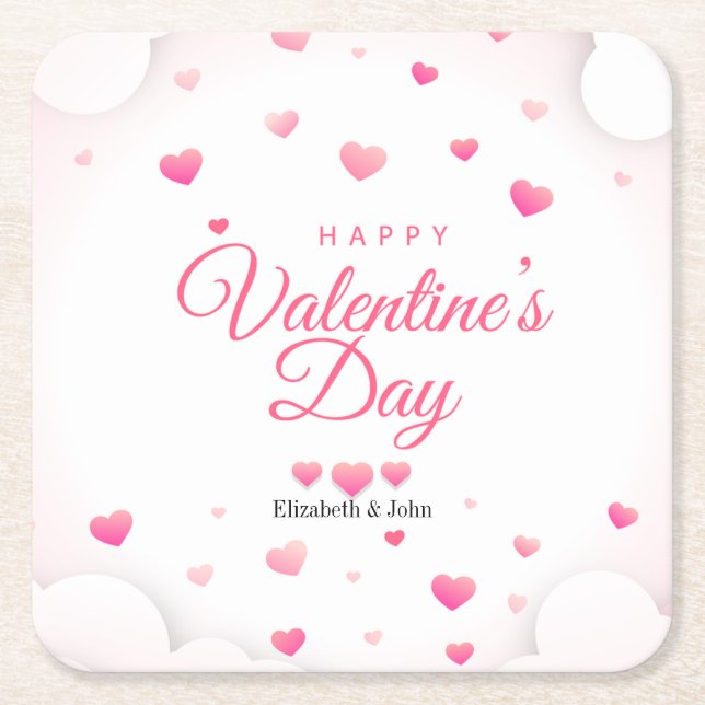 Dessous De Verre Carré Heureuse Sainte-Valentin de Coeurs roses (Devant)