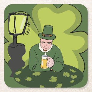 DESSOUS DE VERRE CARRÉ "HEUREUX ST. JOUR DE PATRICK" LEPRECHAUN