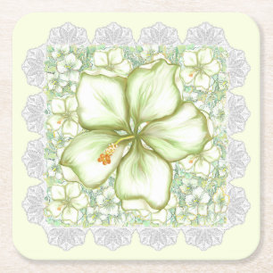 Dessous De Verre Carré Hibiscus & dentelle BLANC
