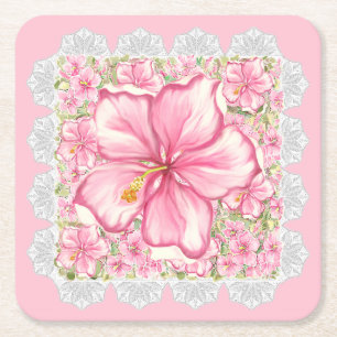 Dessous De Verre Carré Hibiscus & dentelle PINK