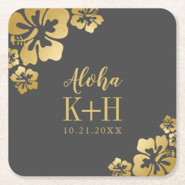 Dessous De Verre Carré Hibiscus d'or Aloha Monogram Mariage