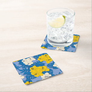 Dessous De Verre Carré Hibiscus fleurs et feuilles
