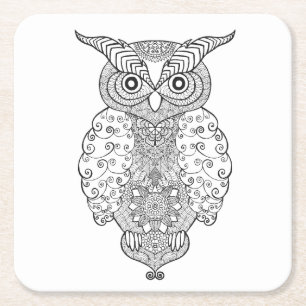 Dessous De Verre Carré Hibou de griffonnage