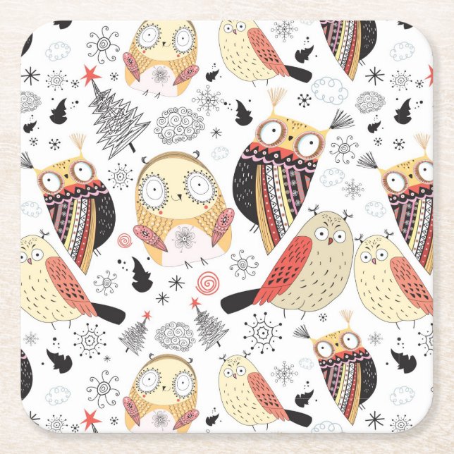 Dessous De Verre Carré Hibou drôle de texture (Devant)