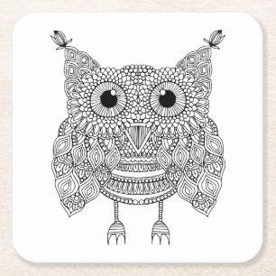 Dessous De Verre Carré Hibou mignon de griffonnage