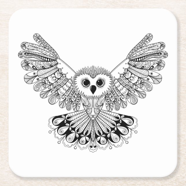 Dessous De Verre Carré Hibou noir de style (Devant)