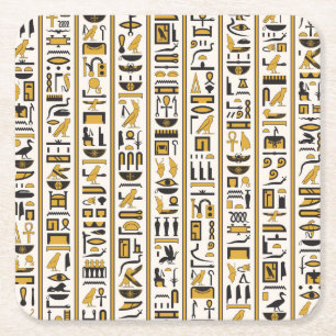 Dessous De Verre Carré Hiéroglyphes égyptiens : Jaune-Noir Sans Seamless.