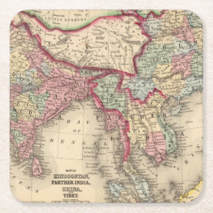 Dessous De Verre Carré Hindoostan, Inde plus lointaine, Chine, Thibet