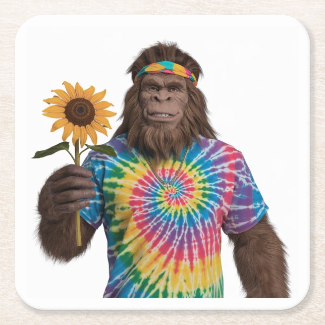 Dessous De Verre Carré Hippie Sasquatch à Tiedye avec tournesol (Devant)