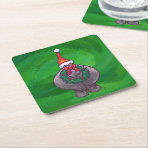 Dessous De Verre Carré Hippo Festif Sur Vert