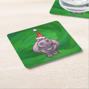 Dessous De Verre Carré Hippo Festif Sur Vert