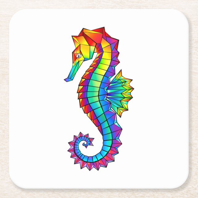 Dessous De Verre Carré Hippocampe polygonal arc-en-ciel (Devant)
