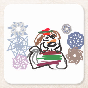 Dessous De Verre Carré Hiver Beagle