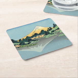 Dessous De Verre Carré Hokusai Le Mont Fuji se reflète dans le lac Kawagu
