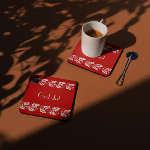 Dessous De Verre Carré hollies blanches en rouge - Dieu Jul