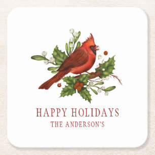 Dessous De Verre Carré Holly Berry Cardinal Holiday Monogram Mistletoe