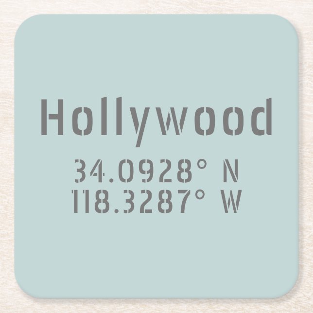 Dessous De Verre Carré Hollywood Latitude Longitude (Devant)