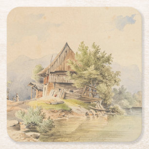 Dessous De Verre Carré Holzhütte am See - Carl Lafite
