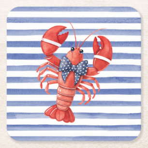 Dessous De Verre Carré Homard d'été avec nœud et rayures