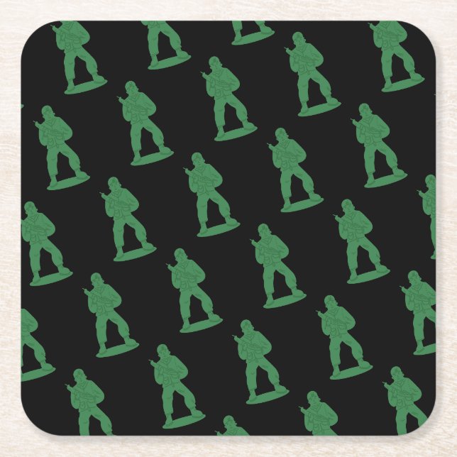 Dessous De Verre Carré Hommes de l'Armée verte en noir (Devant)