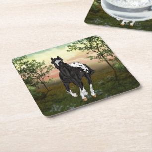 Dessous De Verre Carré Horloge appaloosa noir et blanc
