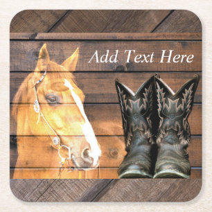 Dessous De Verre Carré Horse Cowboy Bottes Rustic Barne