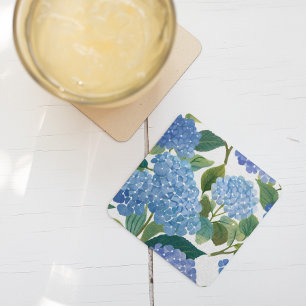 Dessous De Verre Carré Hortensias Bleus   Buisson Floral Magnifique
