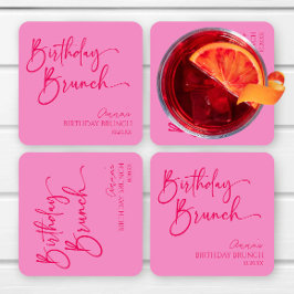 Dessous De Verre Carré Hot rose moderne minimaliste Anniversaire Brunch P