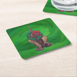 Dessous De Verre Carré Hound Chien Noël sur Green