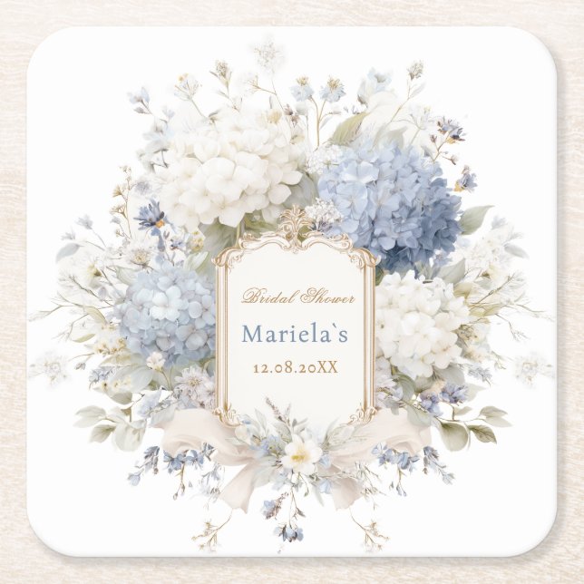 Dessous De Verre Carré Hydrangea Royal Botanique aquarelle mariage (Devant)