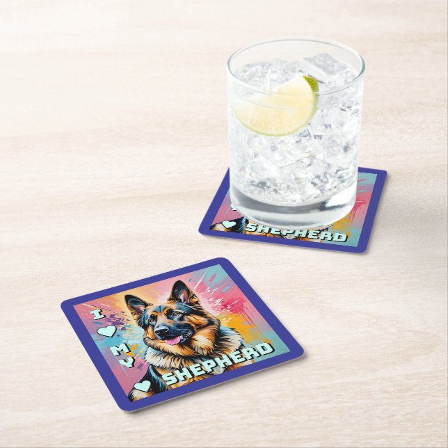 Dessous De Verre Carré I love my German Shepherd (En situation)