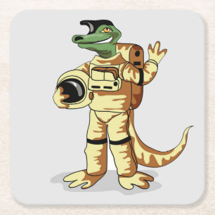Dessous De Verre Carré Iguanodon Habillé Dans Un Spacesuit Cosmonaute.