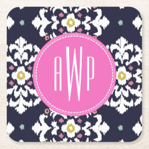 Dessous De Verre Carré Ikat + Monogramme rose