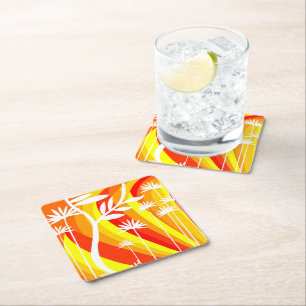 Dessous De Verre Carré Illustration botanique orange et blanc